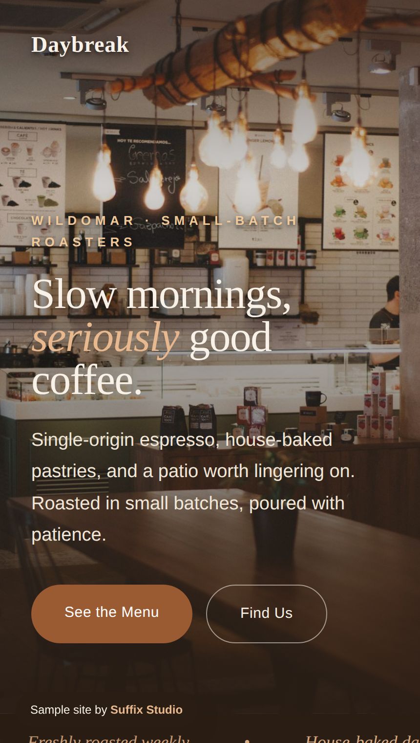 Daybreak Coffee Co. website built by Suffix Studio