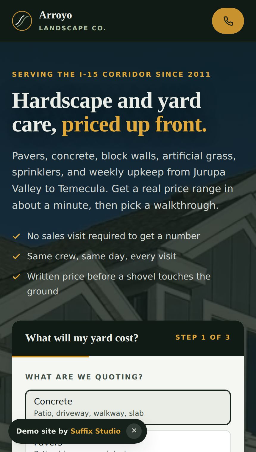 Arroyo Landscape Co. website built by Suffix Studio